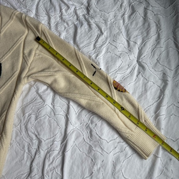 Anrabess Cream Cardigan with Embroidered Accents Lettering Patchwork Thick - Picture 11 of 12